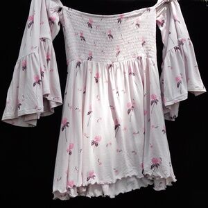 Free People Cloud Berry Lilac Combo Off Shoulder Printed Top XS